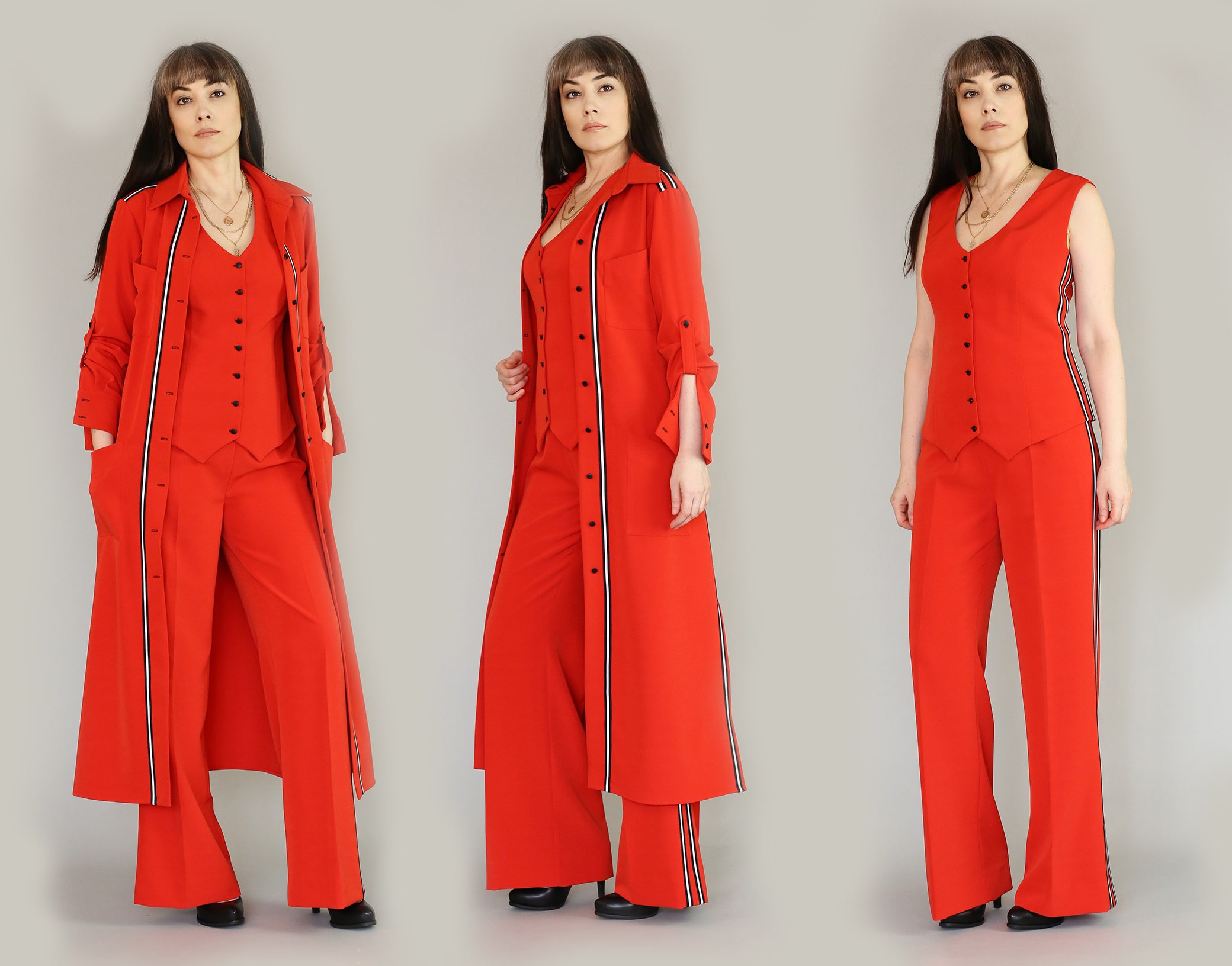 Женский костюм тройка из красной костюмной ткани